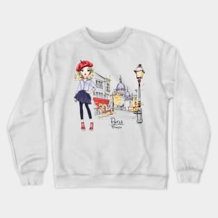 Fashion girl in Paris Crewneck Sweatshirt